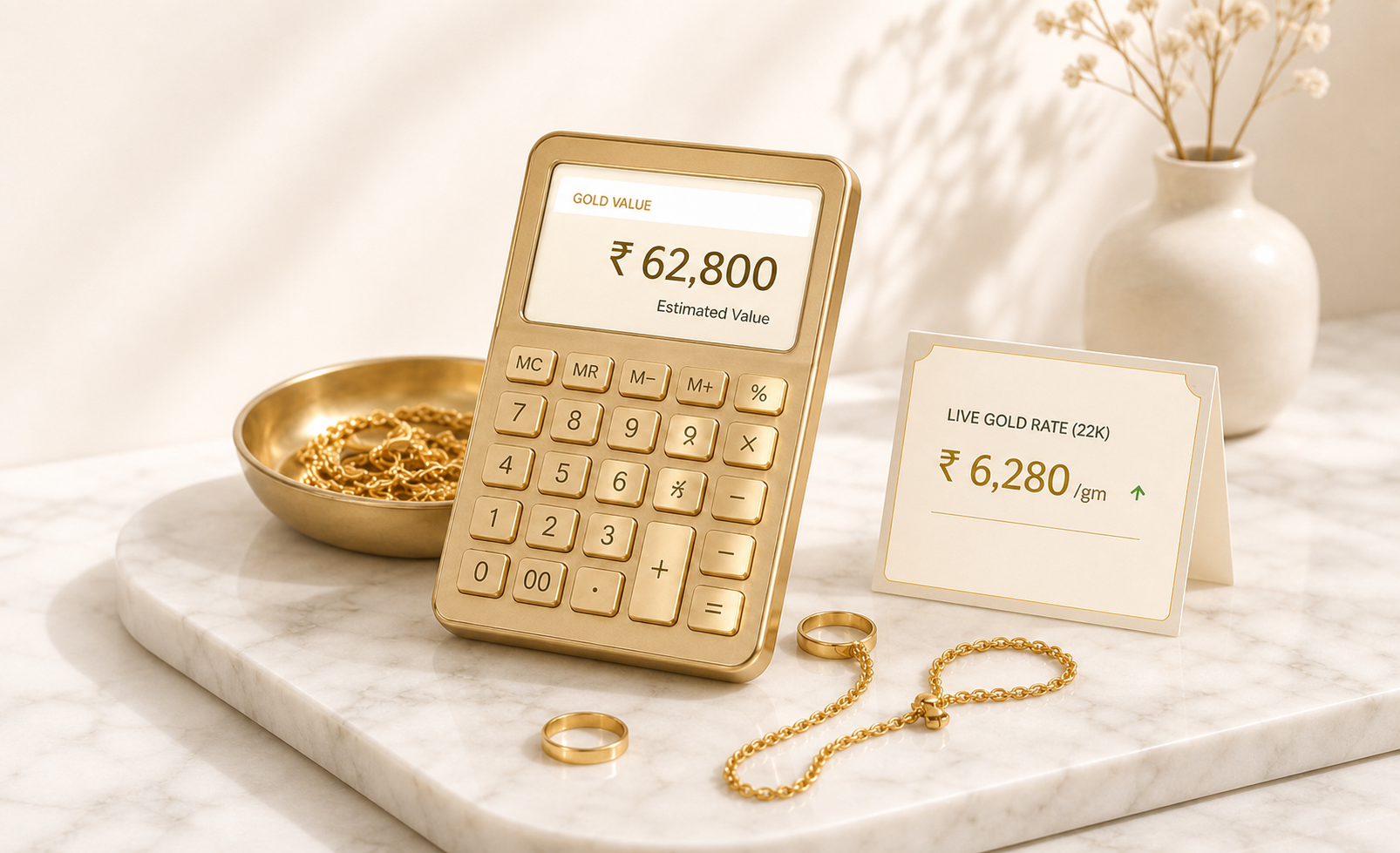 Gold valuation calculator with live gold rate and jewellery